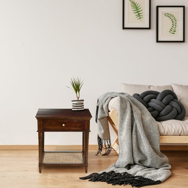 Maxwelton Acacia Wood and Cane Bed Side Table