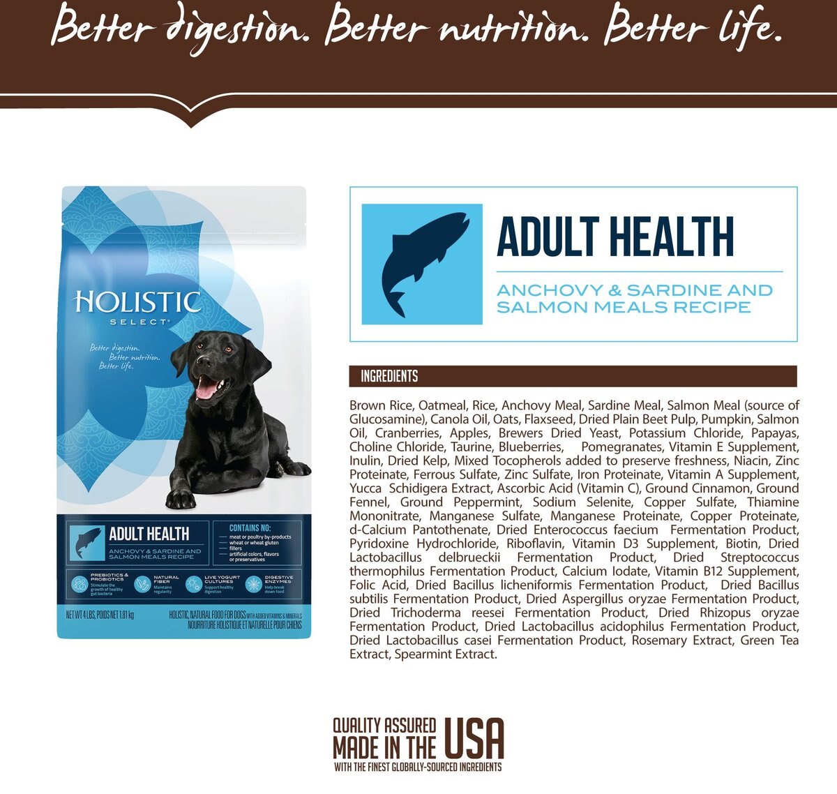 Holistic Select Adult Health Anchovy， Sardine and Salmon Meals Recipe Dry Dog Food