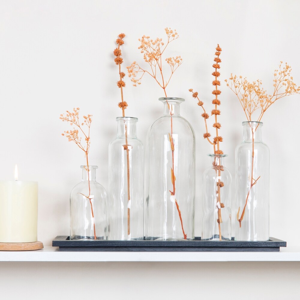 Wood Tray with Glass Bottle Vases