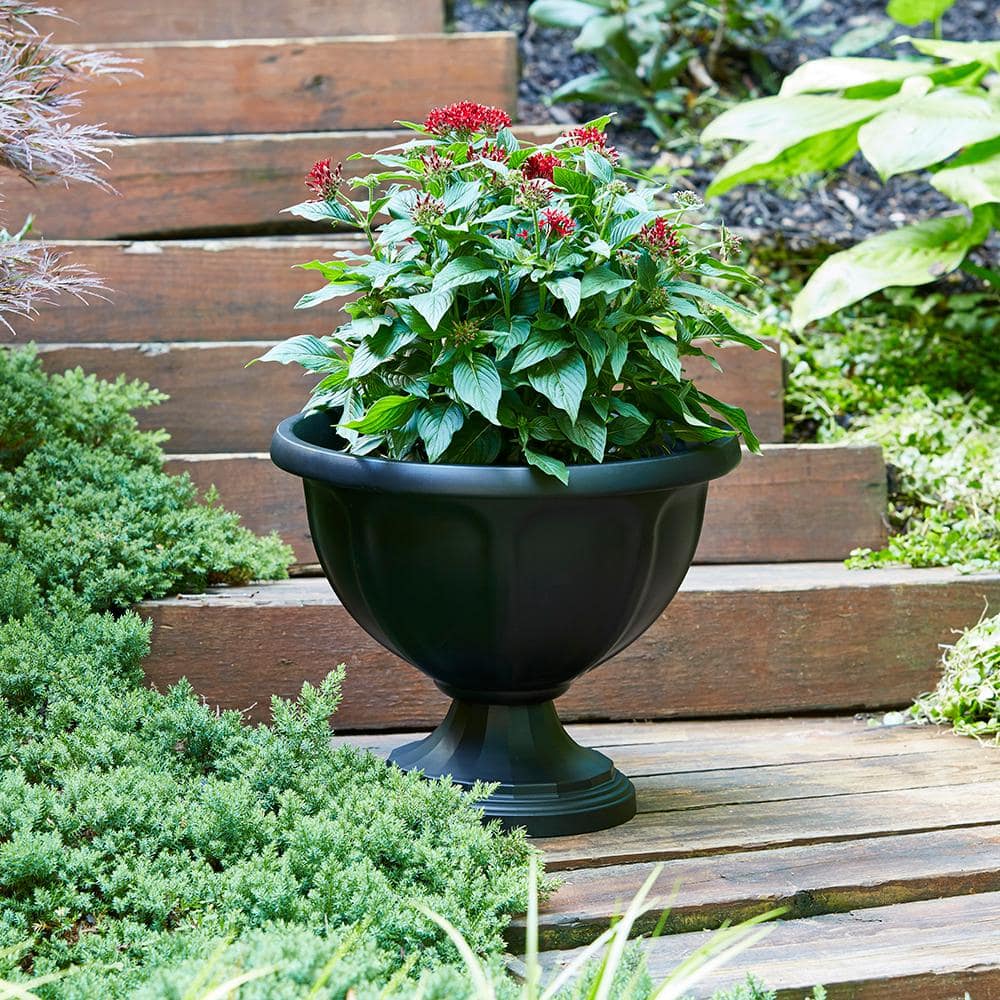 Vigoro 18 in. Warwick Large Black High-Density Resin Urn Planter (18 in. D x 14.7 in. H) HDR-081685