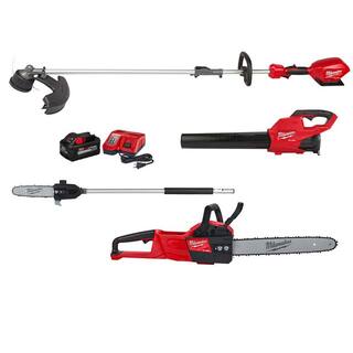 MW M18 FUEL 18-Volt Lithium-Ion Brushless Cordless Electric String TrimmerBlower Combo Kit wChainsaw Pole Saw (4-Tool) 3000-21-49-16-2720-2727-20