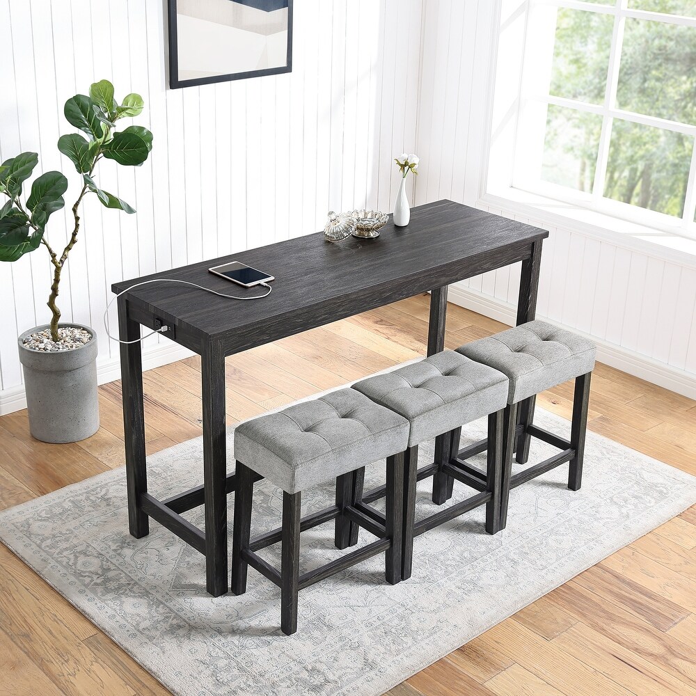 4 PCS Bar Table Set with Power Outlet