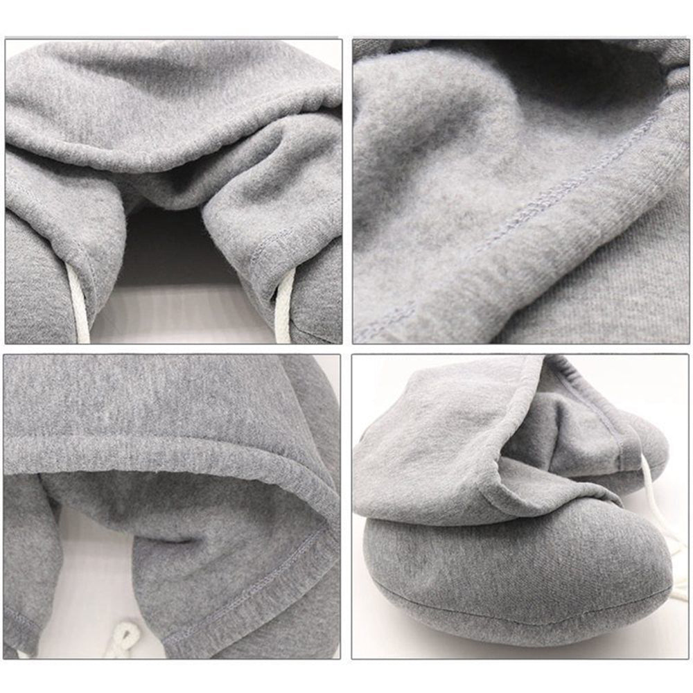 Travel Hooded U Shaped Pillow Cushion Head Rest Neck Support Eye Mask