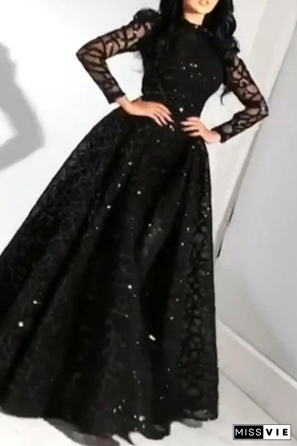 Black Long Sleeve Formal Gown Evening Dress