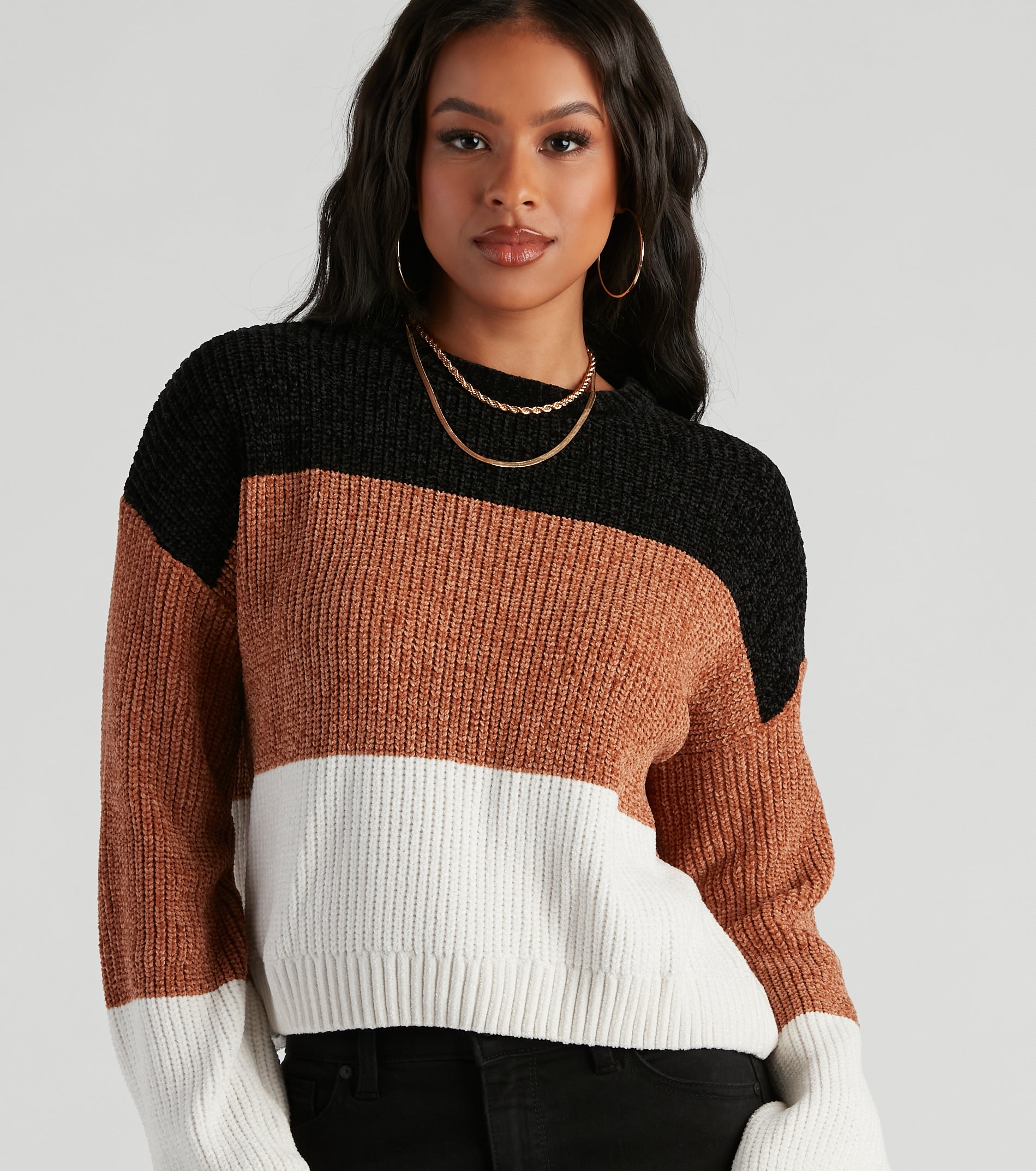 Real Sweet Colorblock Chenille Sweater