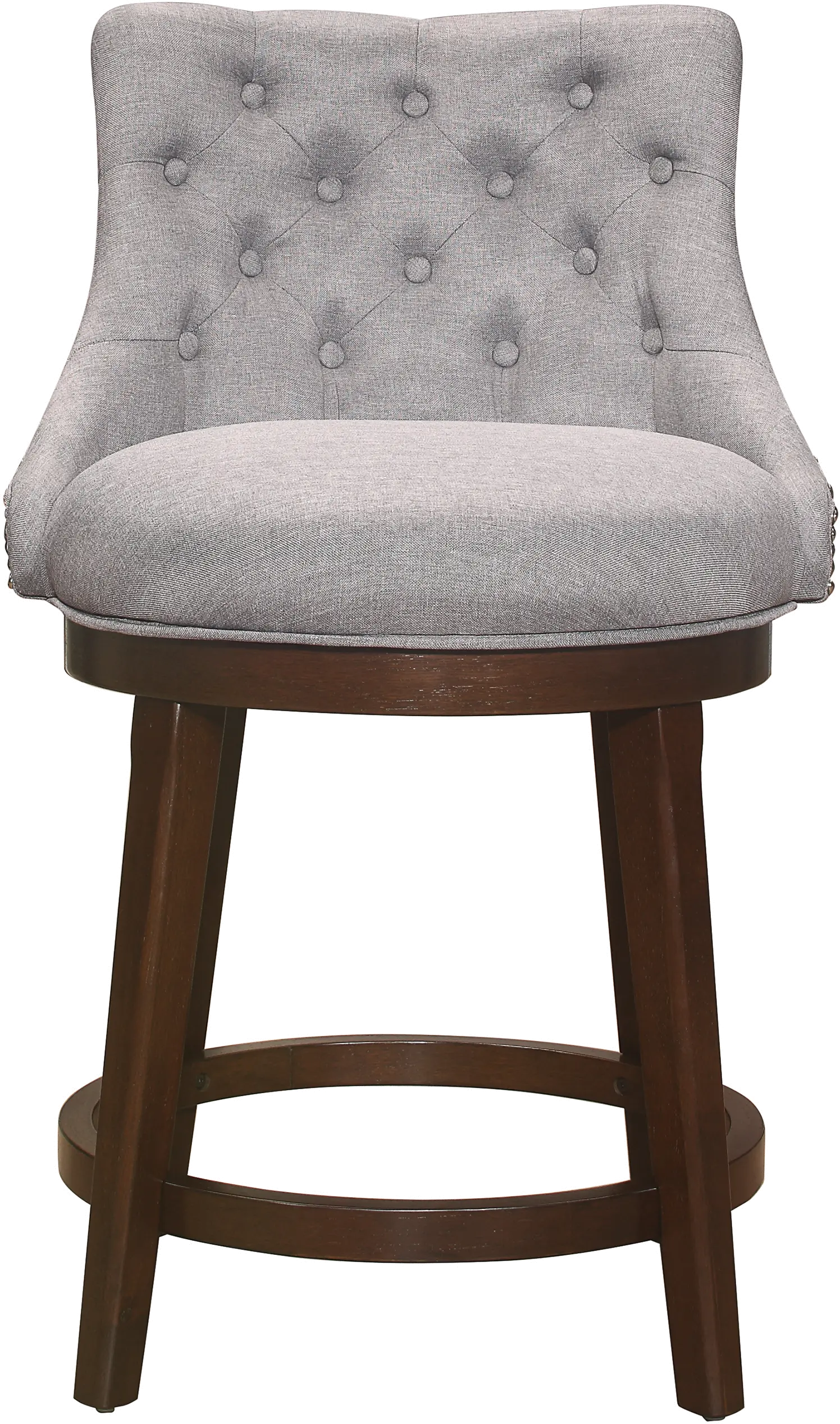 Halbrooke Traditional Tufted Chocolate Wood Swivel Counter Height Stool