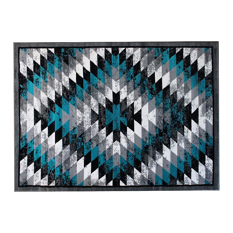 Masada Rugs Masada Rugs Stephanie Collection 5'x7' Area Rug with Distressed Southwest Native American Design 1106 in Turquoise， Gray， Black and White