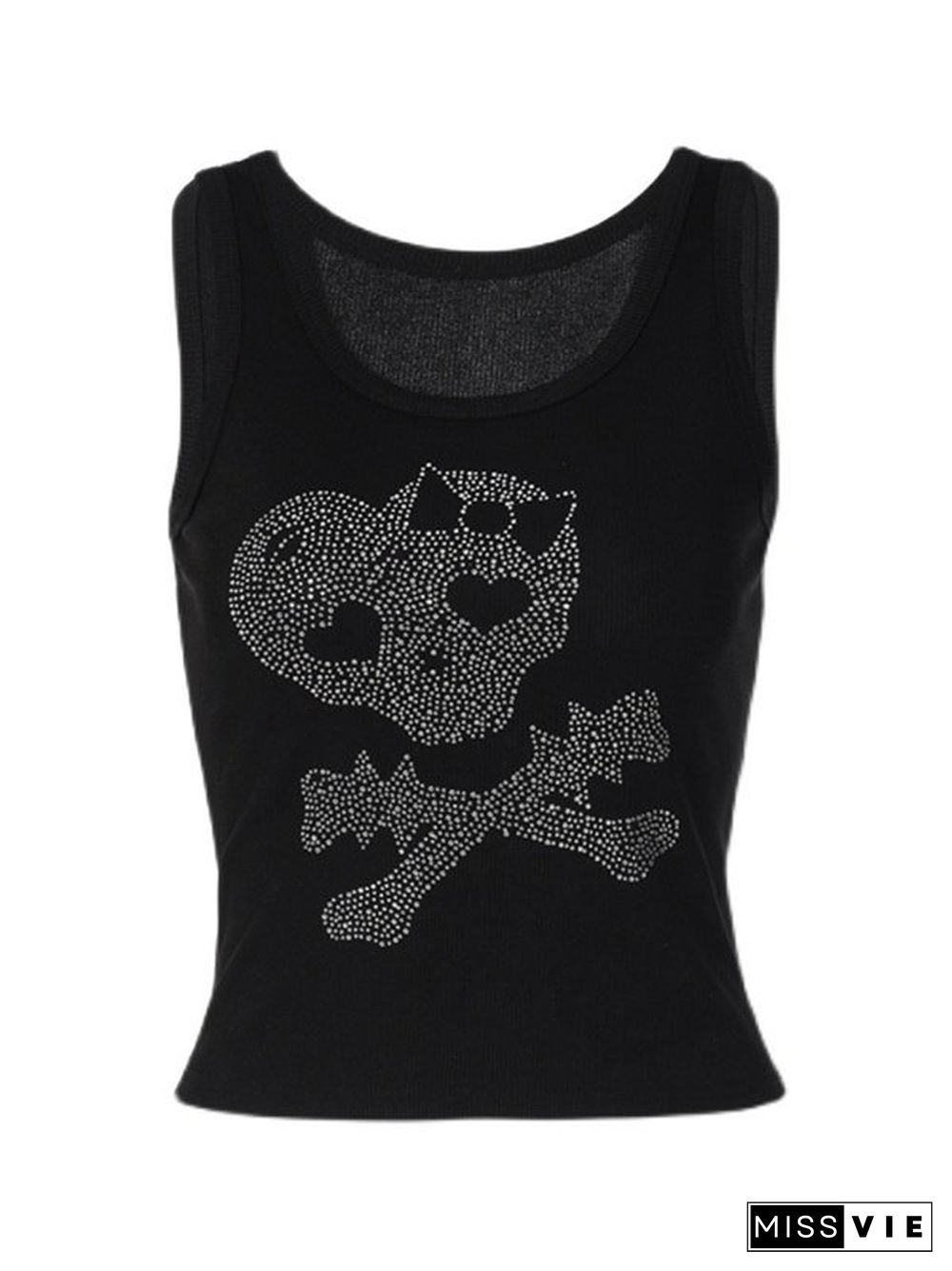 Rhinestone Skull Black Cropped Tank Top