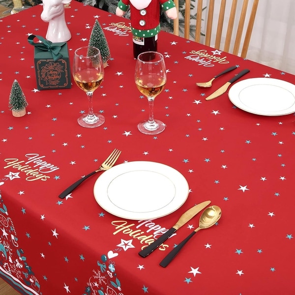 Christmas Decoration Rectangle Christmas Tablecloth Xmas Table Cloth Waterproof and Washable Holiday Decorative Table Cover