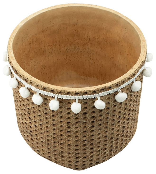 Rattan Detail Planter or Plant Stand  Natural/White   Tropical   Outdoor Pots And Planters   by Lighting New York  Houzz