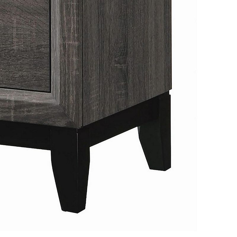 Wooden Nightstand with 2 Drawers and Chamfered legs， Gray and Black