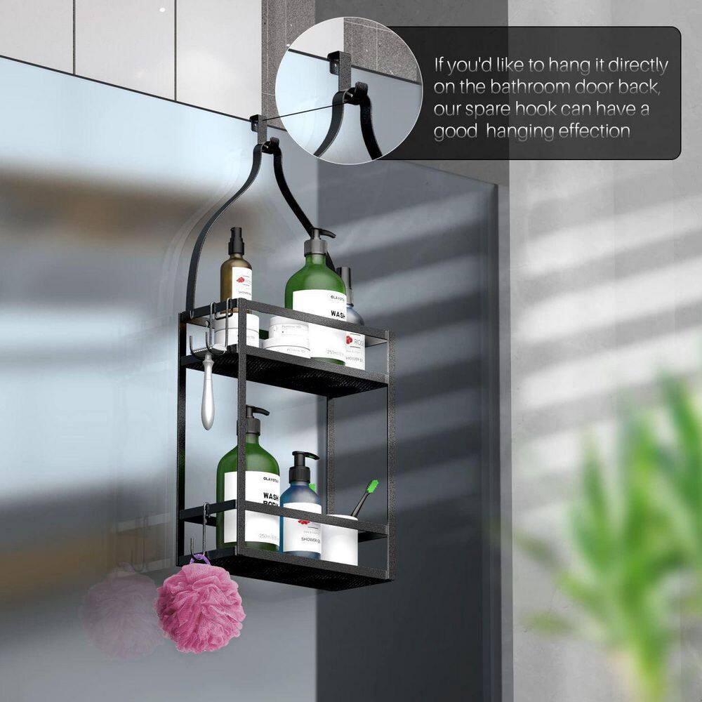 Dracelo Shower Caddy Organizer Mounting Over Shower Head Or Door Extra Wide Space with Hooks for Razorsand in Black B07YXMWQ48