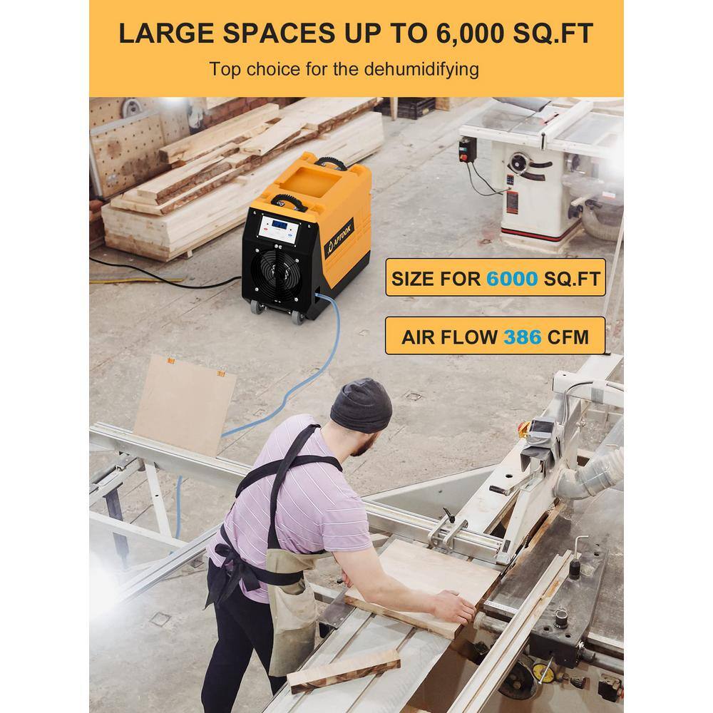 180 pt.6000 sq. ft. Bucketless Commercial Dehumidifier in YellowsGolds with Pump Auto Defrost Memory Starting Dehumidifier2