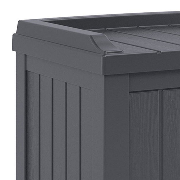 Suncast 22 gallon Outdoor Patio Backyard Deck Box Storage Bench And 30 gallon Hideaway Trash Waste Bin With Latching Lid Cyberspace