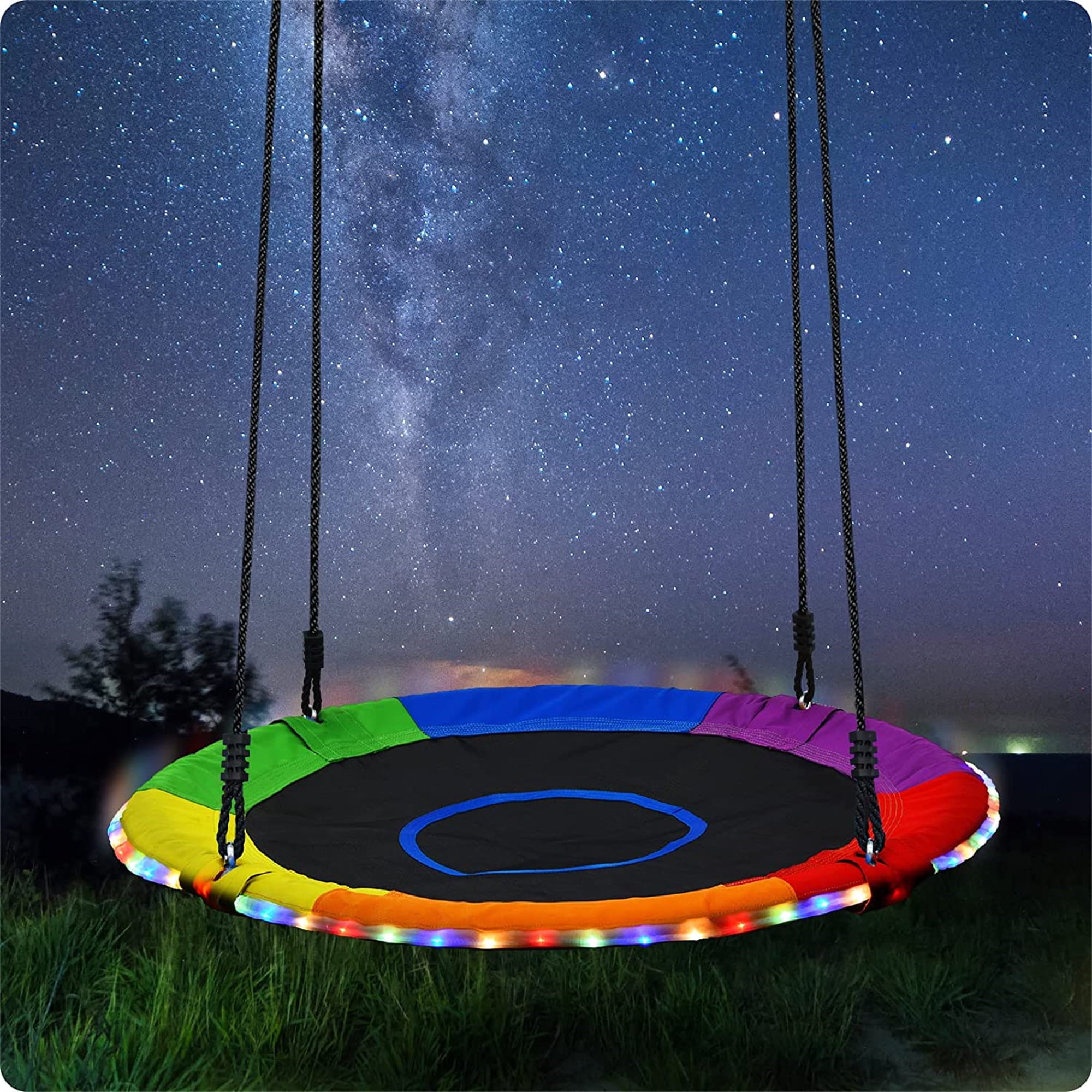 Trekassy 700lbs 40 inch Saucer Tree Swing for Kids Adults with LED Lights， 2 Tree Hanging Straps