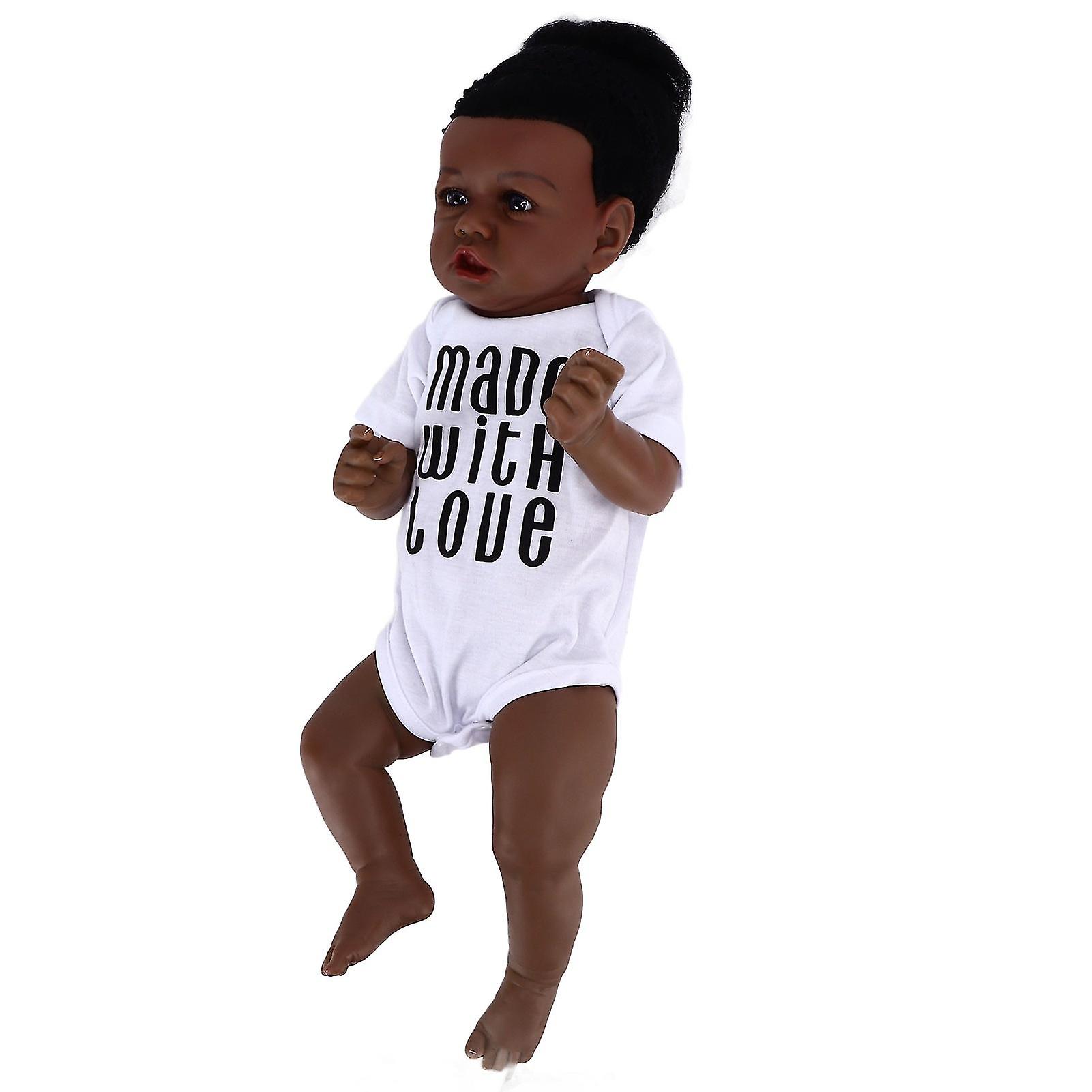 24in Exquisite Baby Girl Doll African American Black Skin Doll Vinyl Newborn Doll with Hair Band