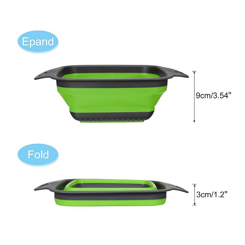 Collapsible Colander Set， 3 Pcs Silicone Square Foldable Strainer， Large