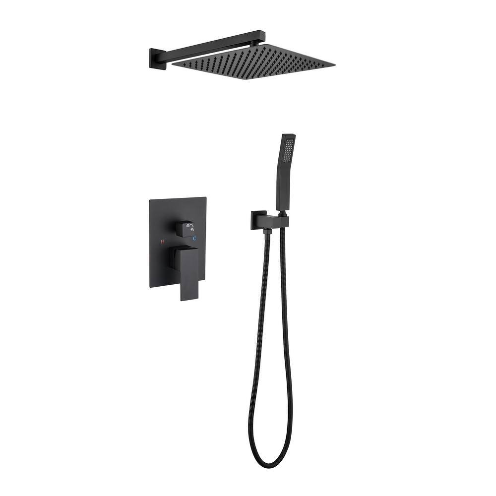 Utopia 4niture Amigs 2-Spray Patterns with 2 GPM 11.8 in. Wall Mount Rainfall Dual Shower Head with Slide Bar and Hand-Shower in Black HATH-6003-12MB-BK