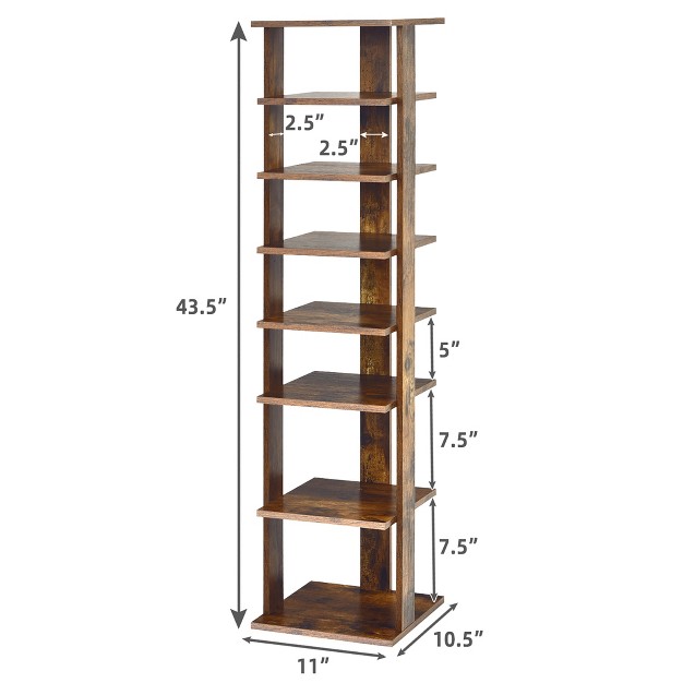 Costway 7 tier Shoe Rack Free Standing Shelf Storage Tower Rustic Brown