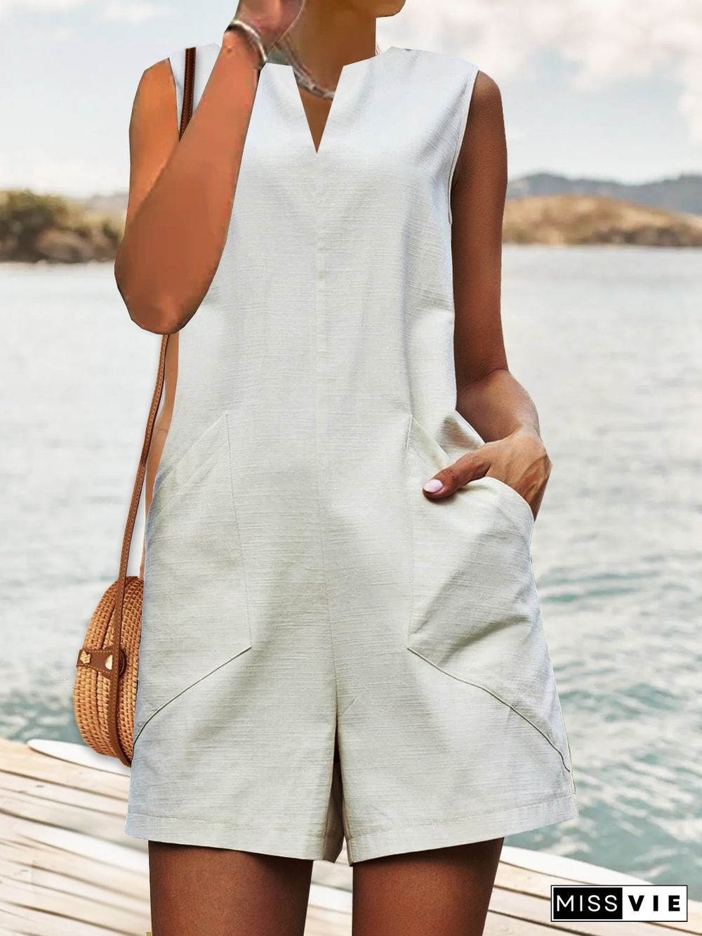 Casual Plain Cotton Loosen Jumpsuit & Romper