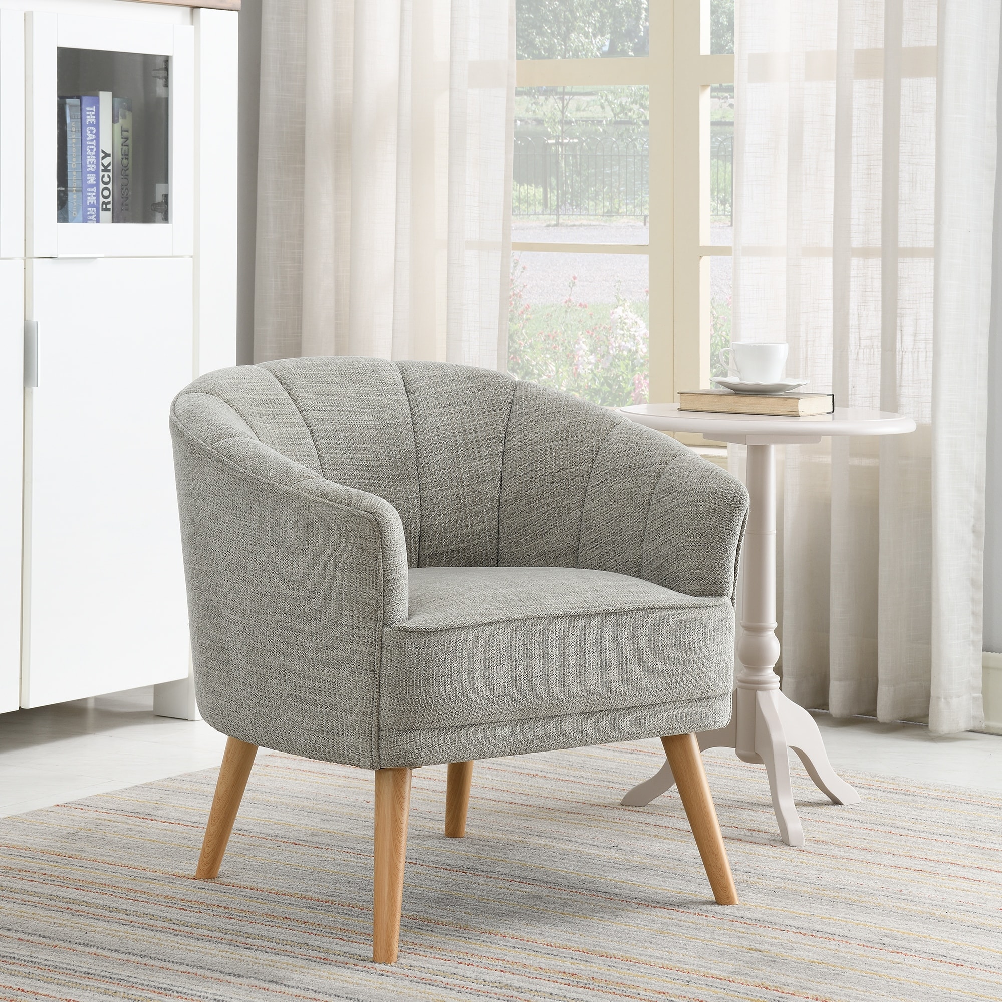 NewRidge Home Chenille Upholstered Cindy Accent Side Chair， Stone Fabric