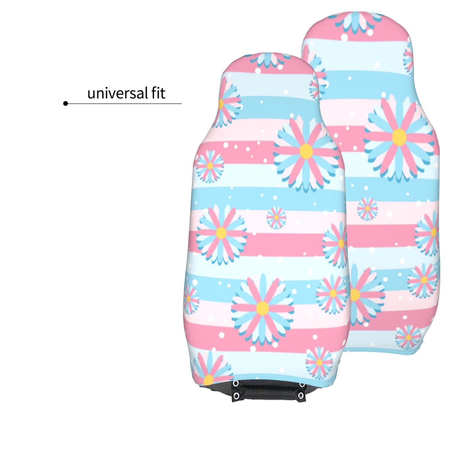 TEQUAN Front Seat Covers， Pastel Flowers Stripes Pattern 2 Piece Car Seat Cover Fit Most Car SUV Truck Van