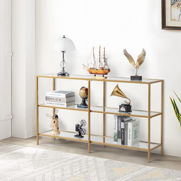 Metal Frame Console Table with Tempered Glass Living Room， Hallway