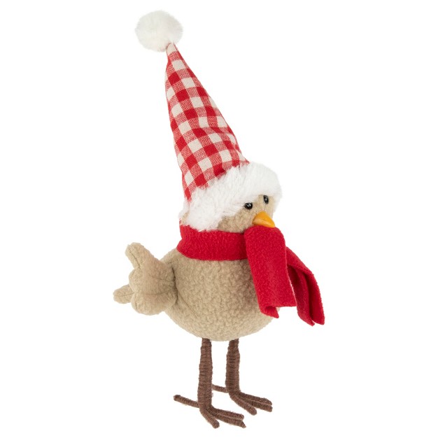 Beige Standing Bird With Red Scarf And Plaid Hat Christmas Figure