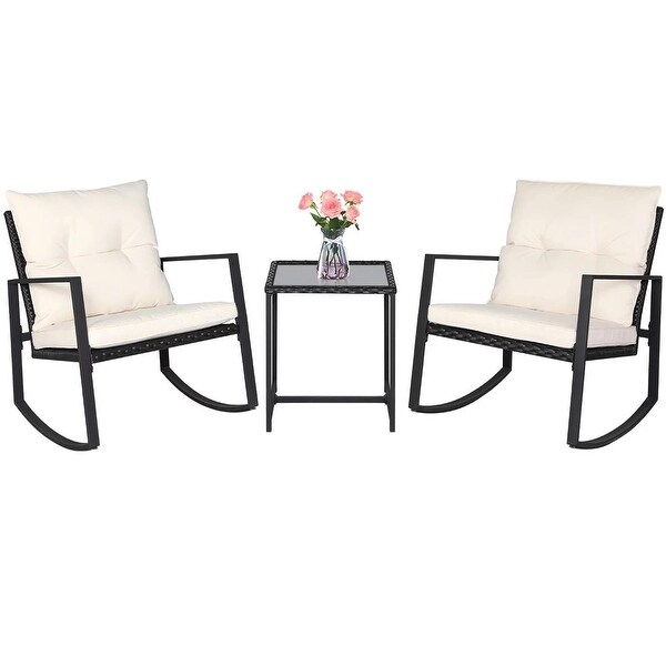 Pheap Outdoor Patio 3piece Black/Brown Wicker Rocking Bistro Set by Havenside Home