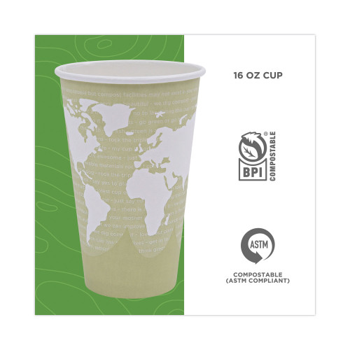 Eco-Products World Art Renewable and Compostable Hot Cups， 16 oz， 50/Pack， 20 Packs/Carton (EPBHC16WA)