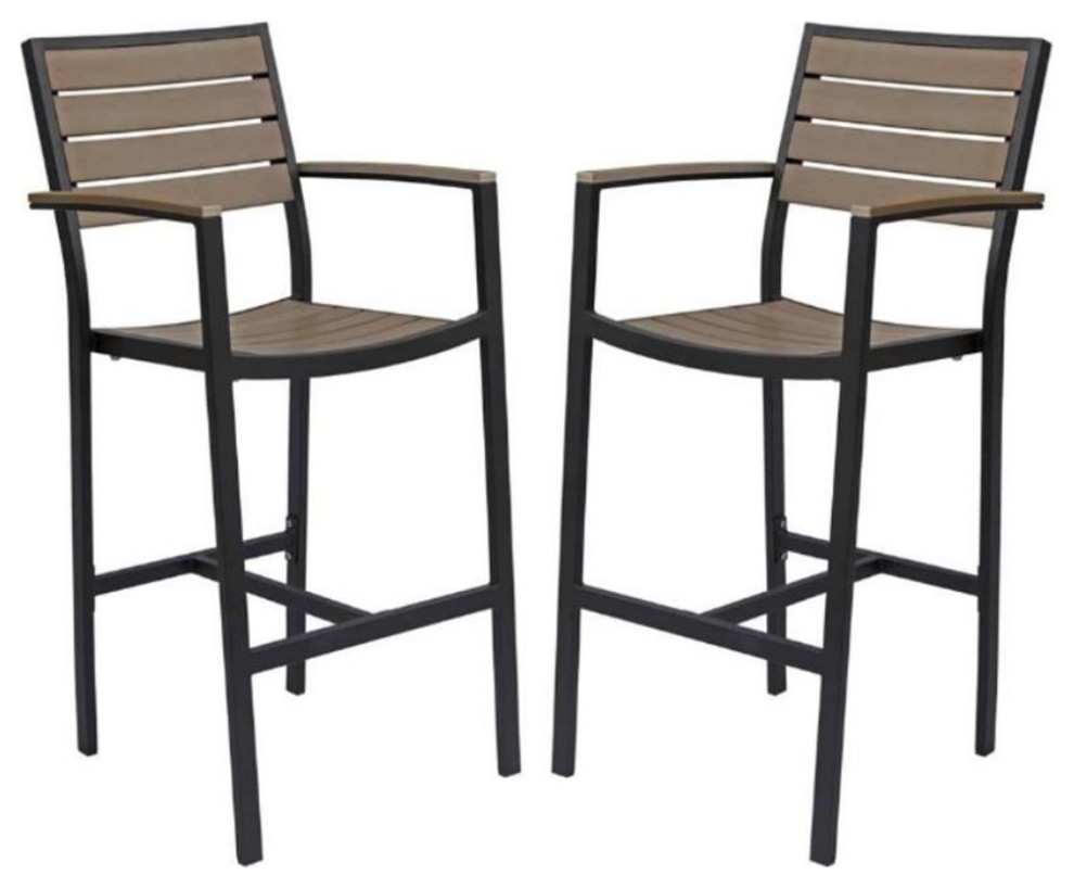 Home Square Aluminum Patio Bar Stool in Black Frame and Gray   Set of 2   Transitional   Outdoor Bar Stools And Counter Stools   by Homesquare  Houzz