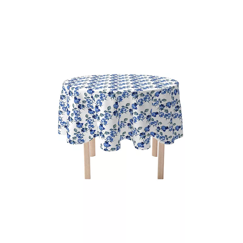 Round Tablecloth， 100% Polyester， 90 Round， Blue Watercolor Roses