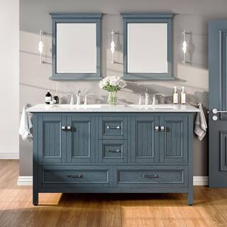 Eviva Britney 60 in. W x 22 in. D x 34 in. H Double Bath Vanity in Ash Blue with White Carrara Marble Top with White Sinks EVVN612-60AB