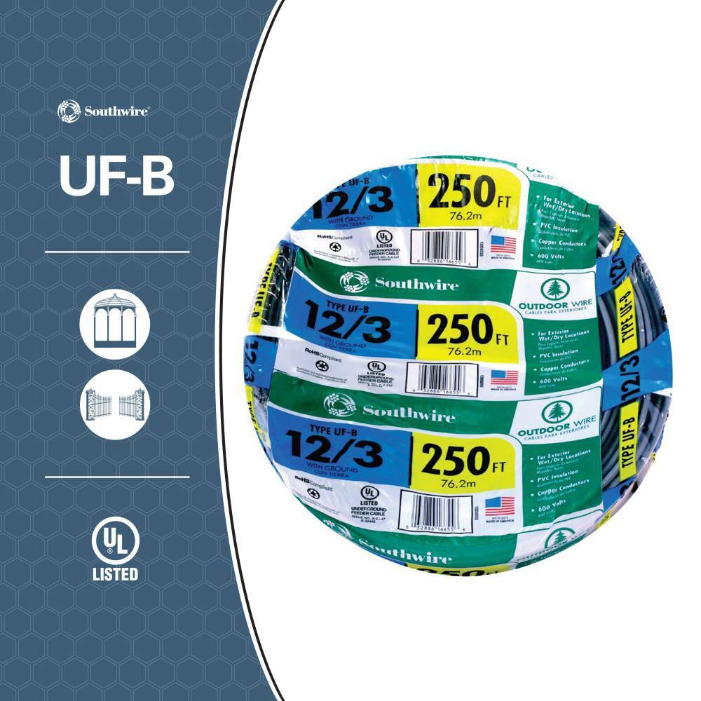 Southwire 250 ft. 123 Gray Solid CU UF-B WG Wire 13058355