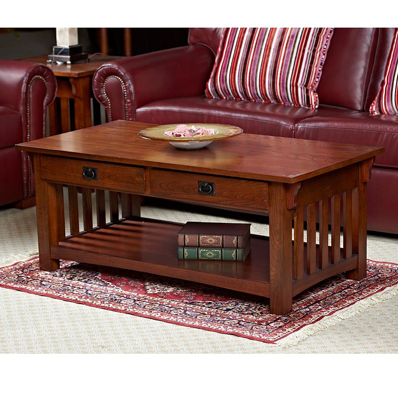 Leick Furniture 2-Drawer Medium Oak Finish Coffee Table