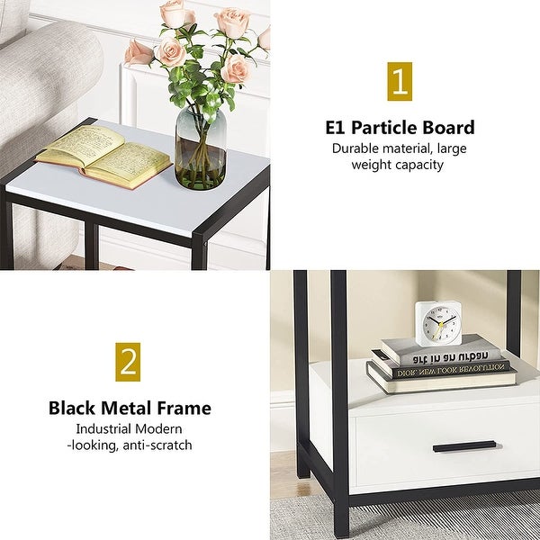 Industrial End Table with Drawer and Storage Shelves， Side Table and Nightstands