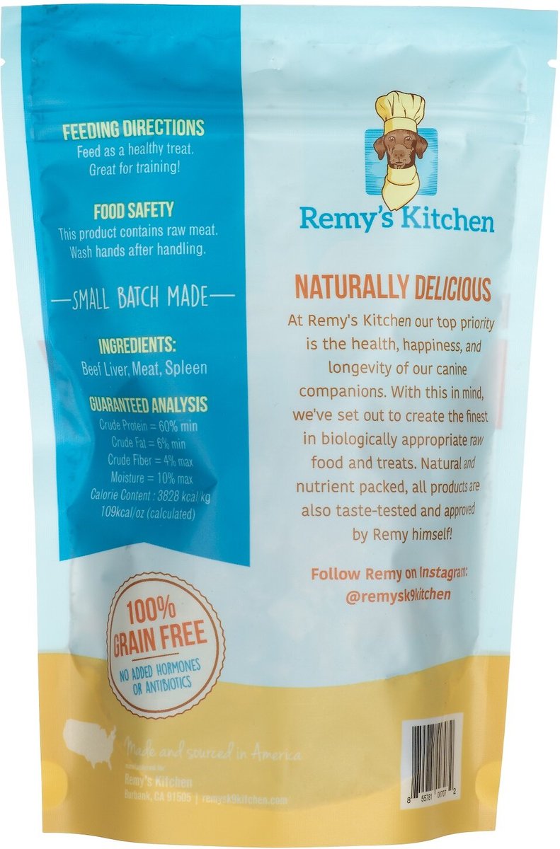 Remy's Kitchen Beef Liver， Meat， Spleen Medley Freeze-Dried Dog and Cat Treats， 3-oz bag