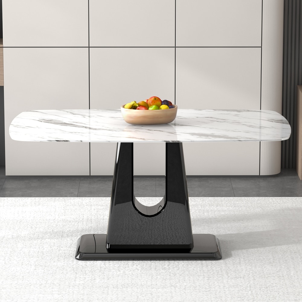 marble tabletop dining table with U shaped MDF legs