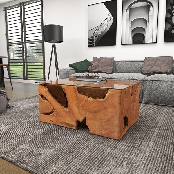 Brown Teak Rustic Coffee Table 18 x 40 x 28 - 40 x 28 x 18