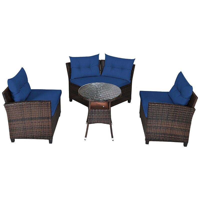 4 Pieces Outdoor Patio Cushioned Rattan Furniture Set