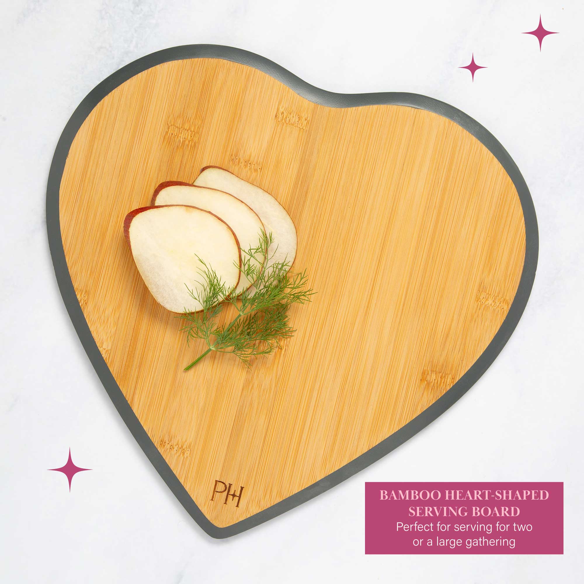 Paris Hilton 6-Piece Bamboo Heart Charcuterie Board and Serving Set， Charcoal Gray