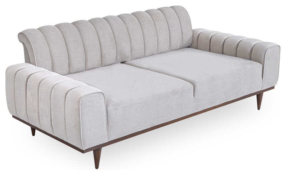 Michael Amini Balboa Chenille Sofa   Shell Gray/Warm Walnut   Midcentury   Sofas   by Michael Amini  Houzz