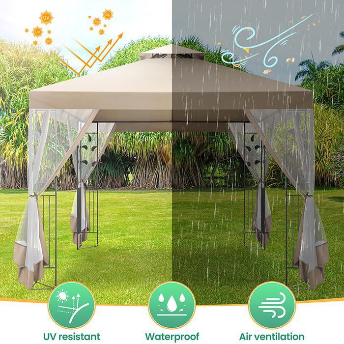 10'X13.3' Outdoor Gazebo Patio, Rain&Sun Protection Gazebo Canopy with Double Eaves, 4 Removable Side Walls, Assembled Style Canopy Tent Suitable for Yard, Garden, Beach