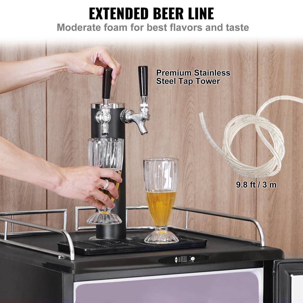 VEVOR Beer Kegerator Dual Tap Draft Beer Dispenser Full Size Keg Refrigerator With Shelves CO2 Cylinder Drip Tray  Rail DZSZPJGY2163LD8WUV1