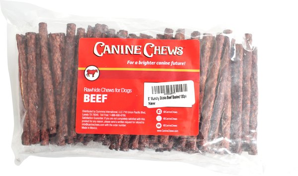 Canine Chews 5-inch Rawhide Munchy Beef Flavor Dental Dog Chews， 100 count