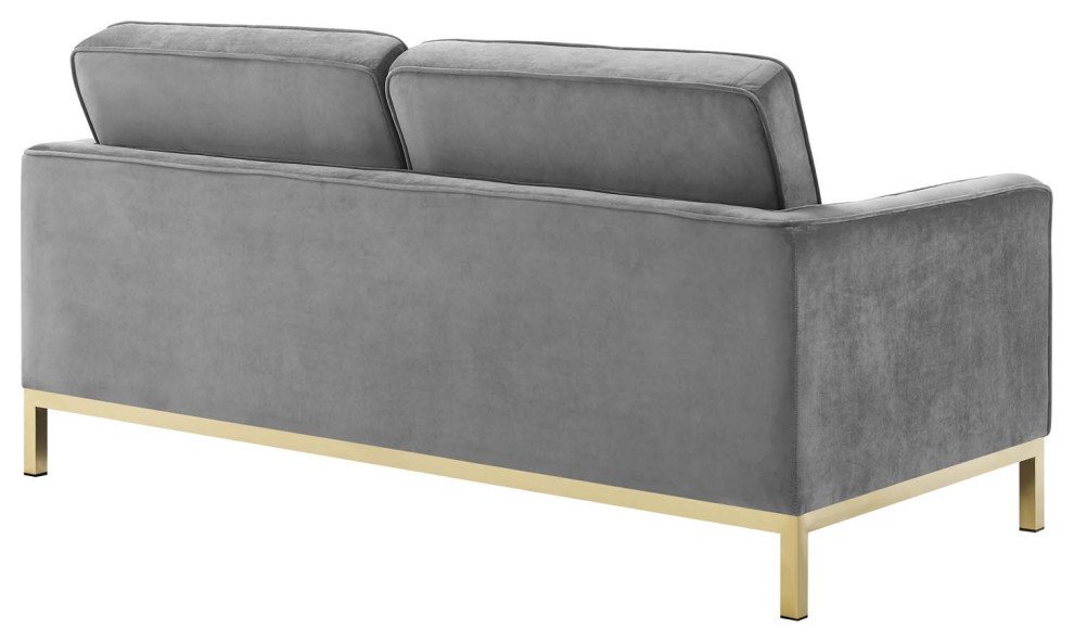 Modern Designer Lounge Lobby Loveseat Sofa  Velvet Fabric  Gold Grey Gray   Contemporary   Loveseats   by House Bound  Houzz