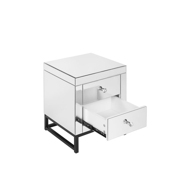 mirrored 2 drawer nightstand，Modern End Table with Drawer， Bedside Table for Bedroom， Living Room