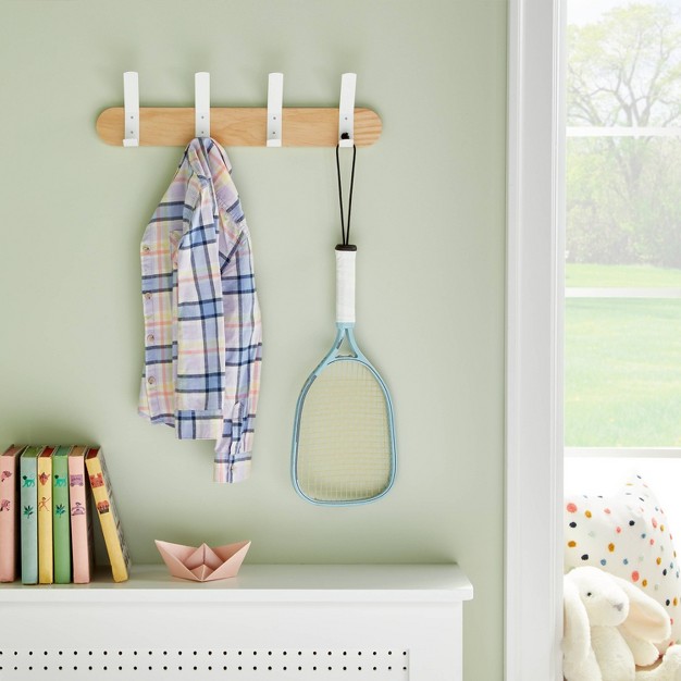 Metal And Wood Hanging Kids x27 Wall Hooks White