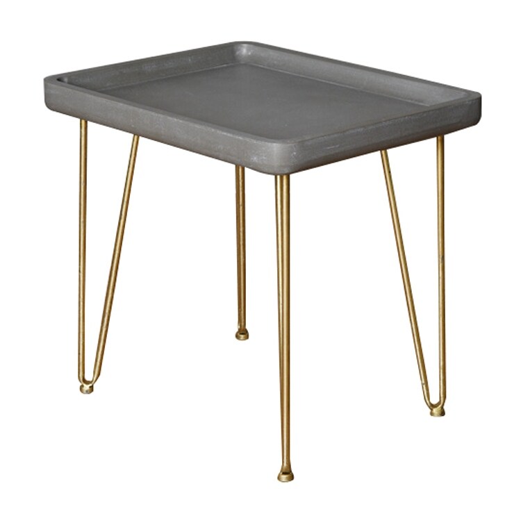 Rectangular Wooden Side Table with Hairpin Legs， Gray and Gold