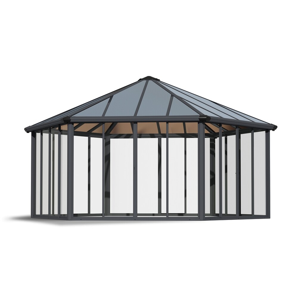 Garda 17 ft. x 20 ft. Gray/Bronze Closed Outdoor Gazebo / Hot Tub Enclosure and Solarium